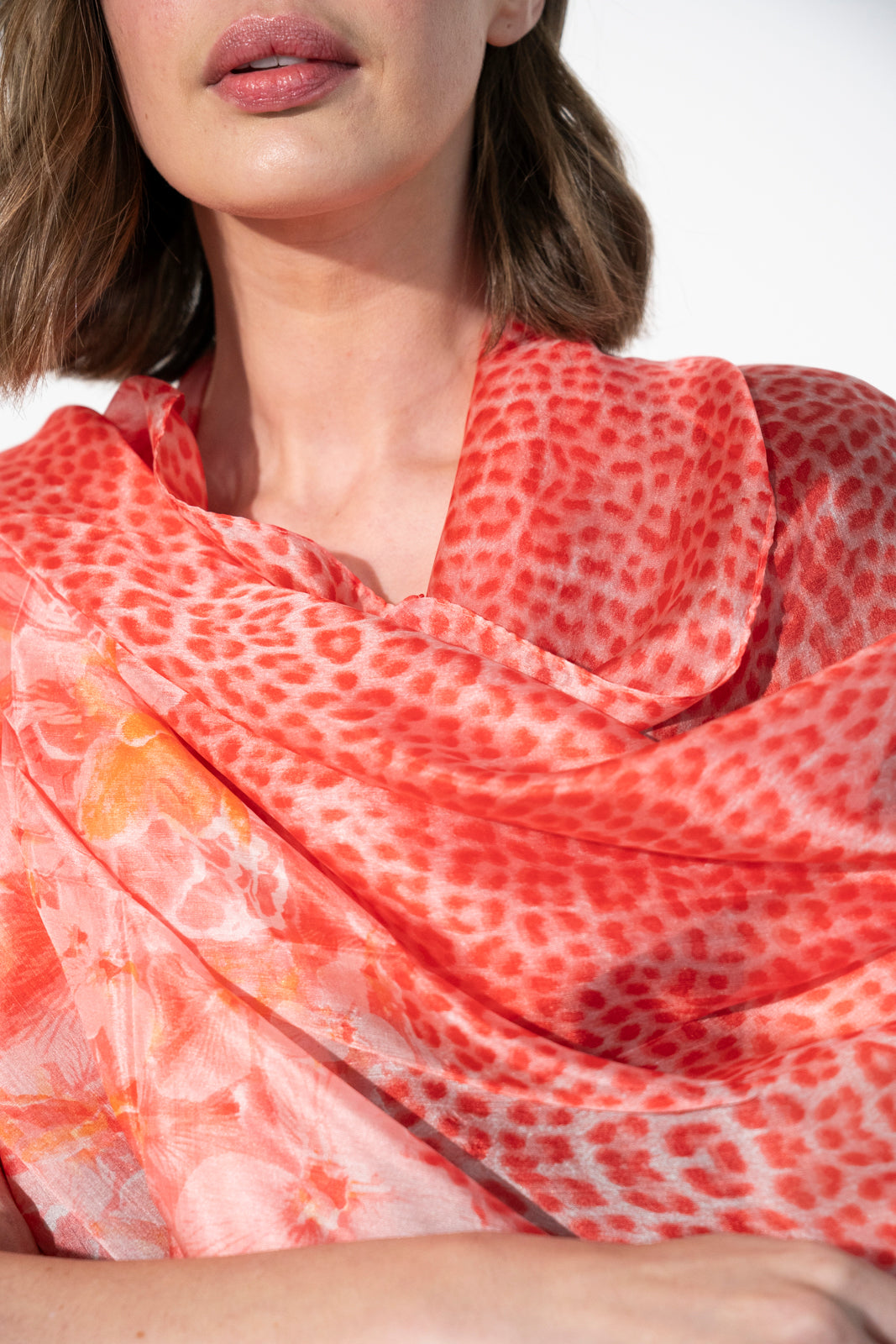 Coral Leopard Floral Scarf