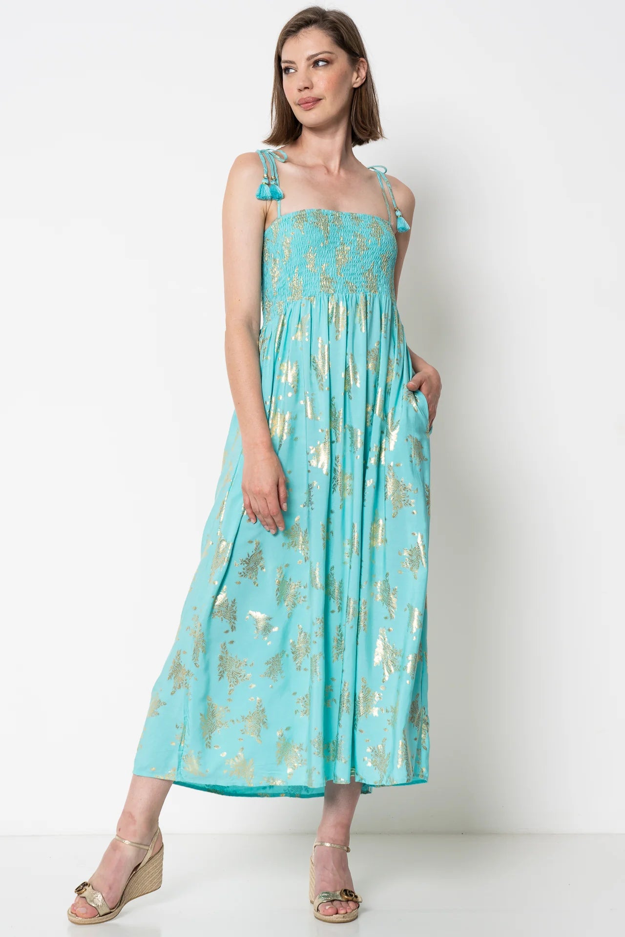 Turquoise Gold Leaf Dress