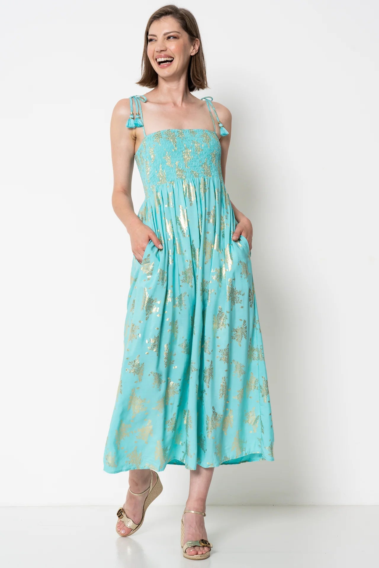 Turquoise Gold Leaf Dress