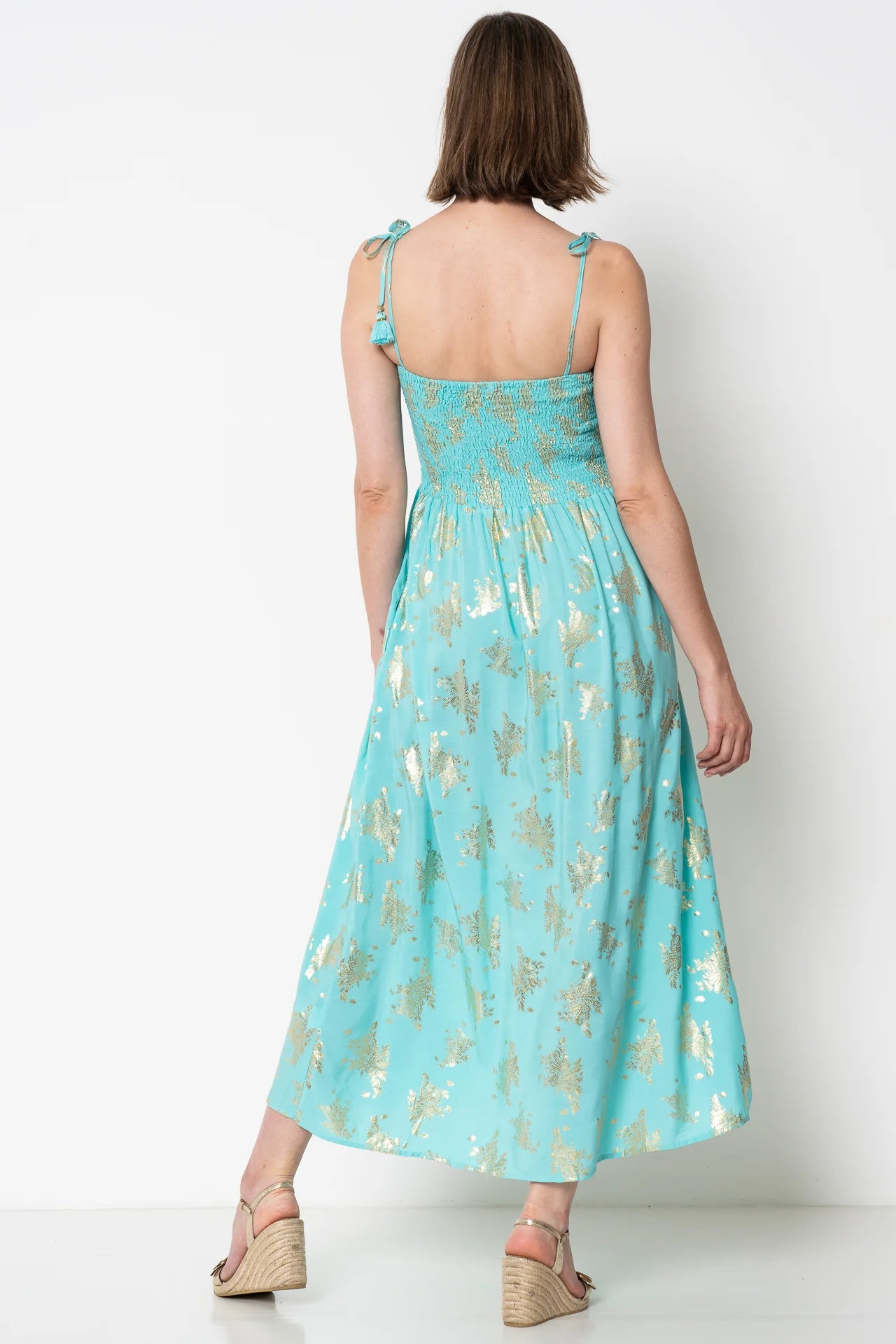 Turquoise Gold Leaf Dress