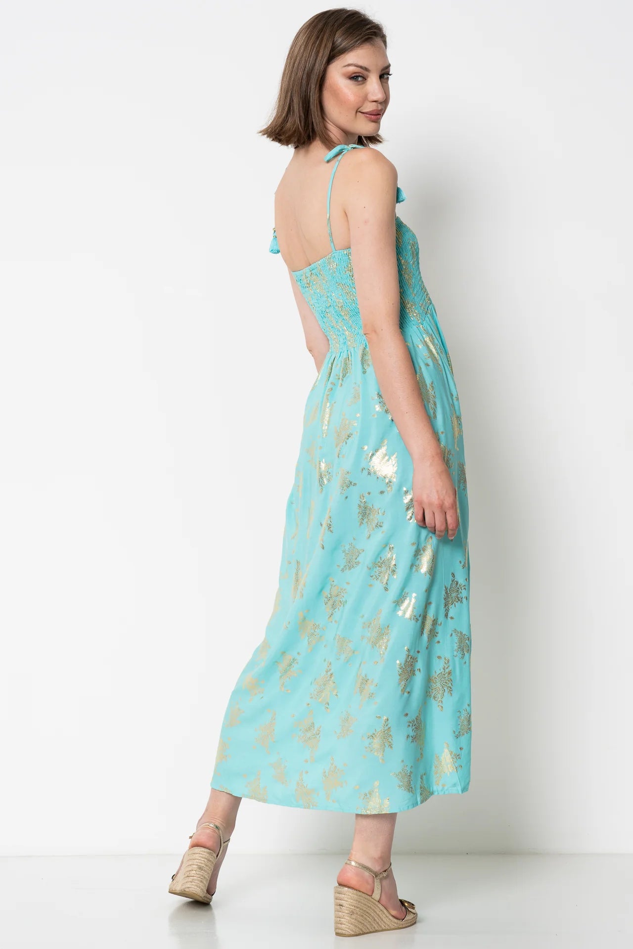 Turquoise Gold Leaf Dress