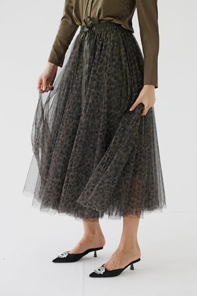 Olive Leopard Mesh Skirt
