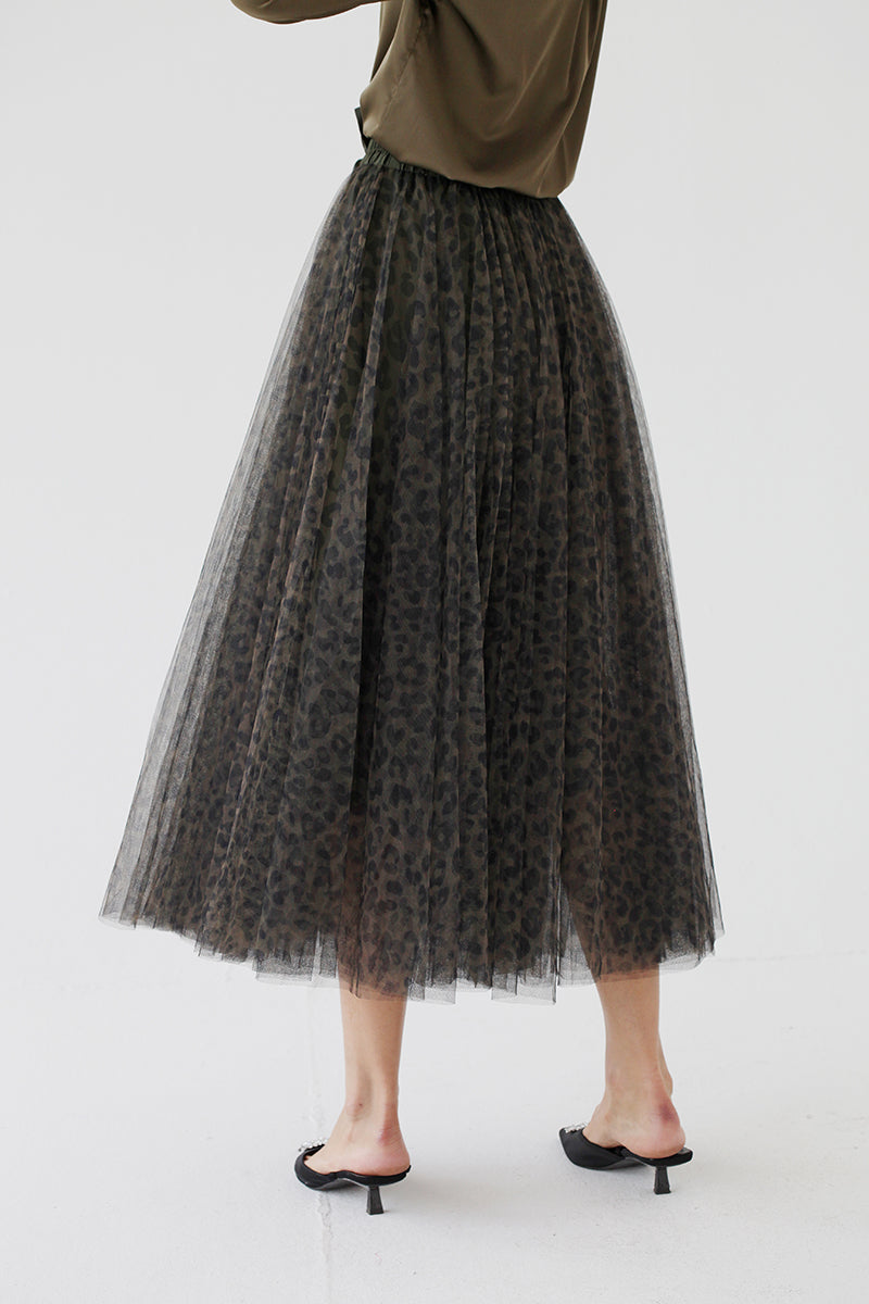 Olive Leopard Mesh Skirt