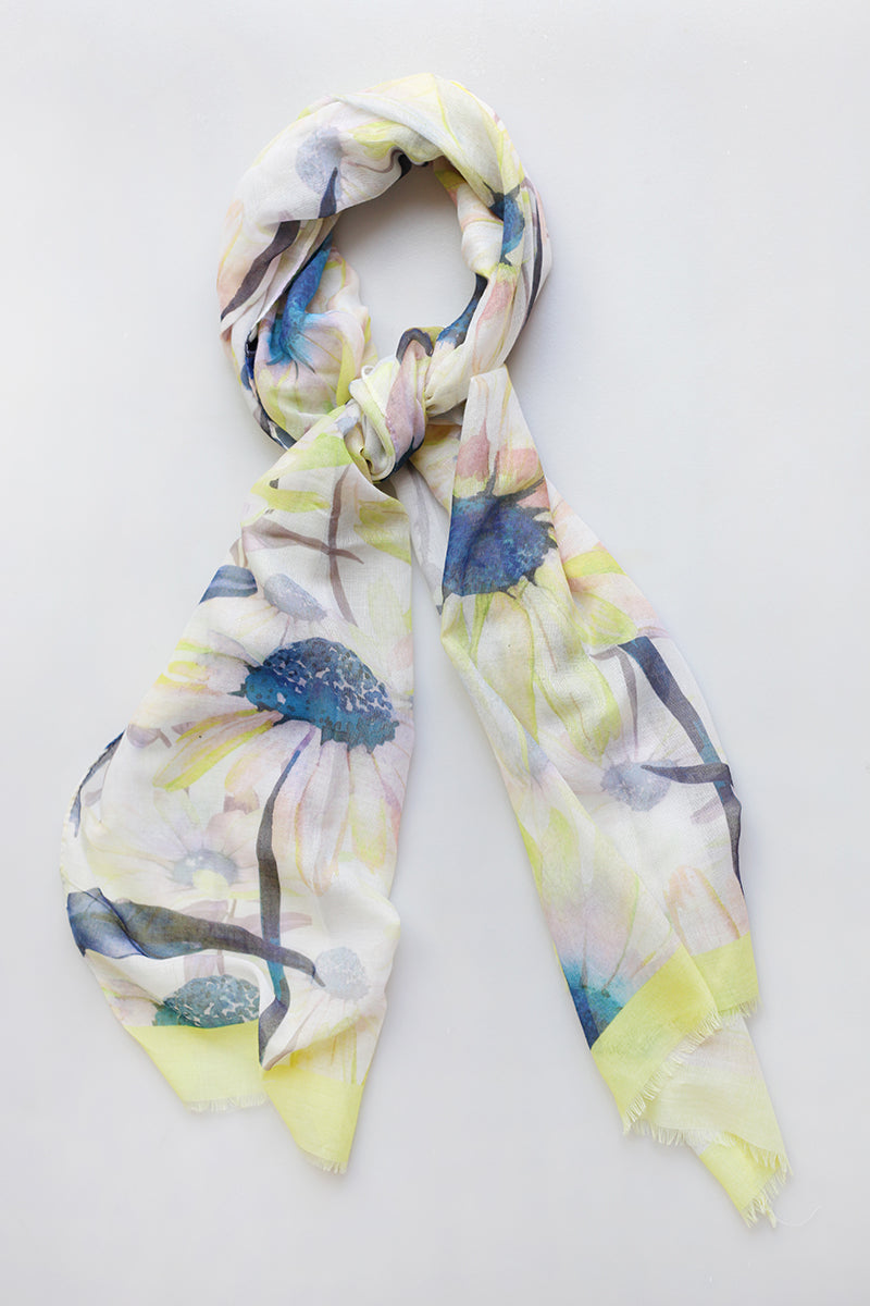 Yellow Watercolour Floral Scarf